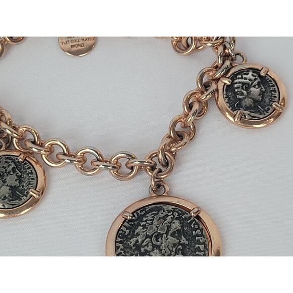 Vintage Bella Diva 18kt Rose Gold Plated Bronze Roman Coin Charm Bracelet - Picture 7 of 7